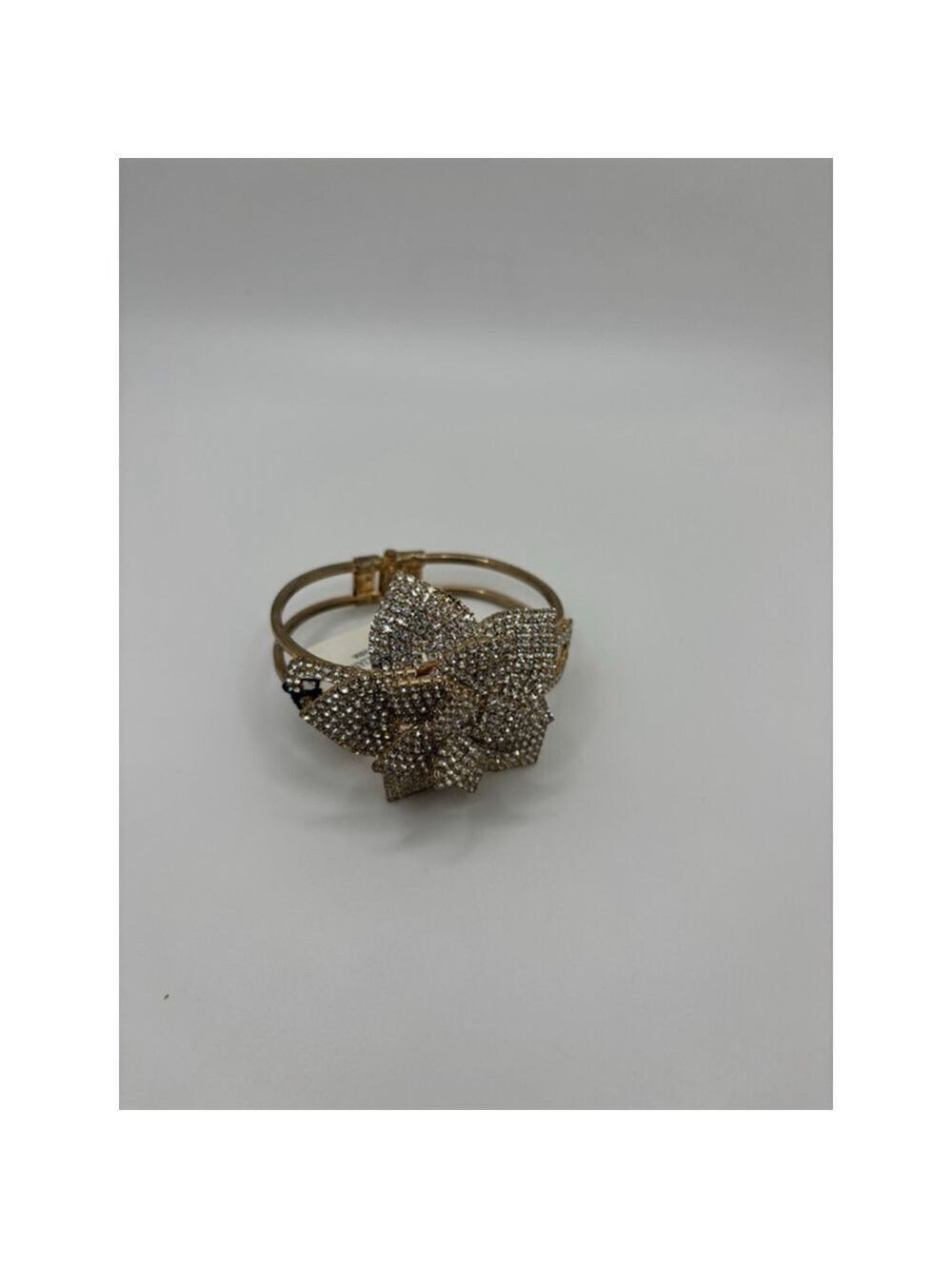 Gold Tone Clear Rhinestone Flower Cuff Bracelet